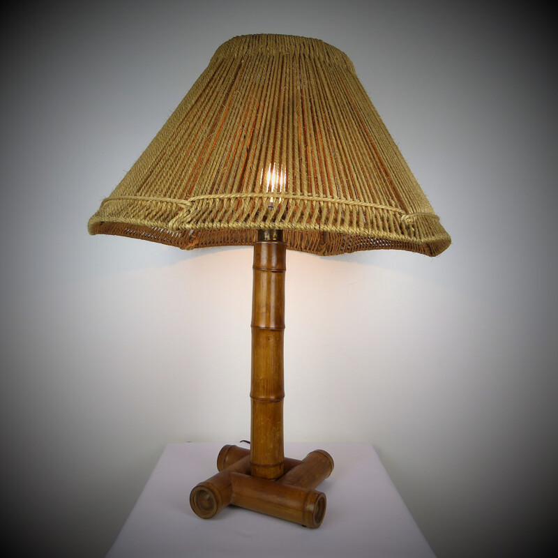 Bamboo lamp with rope shade - 1950s