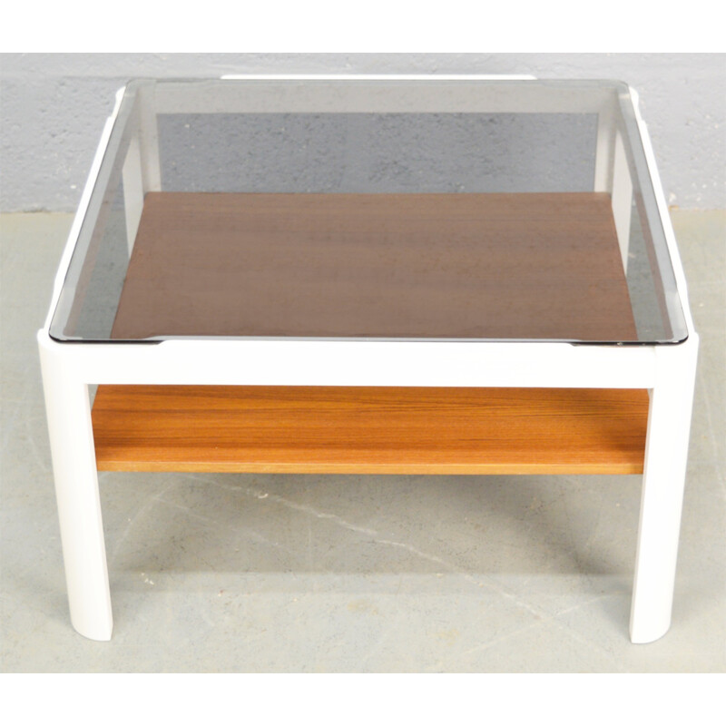 Mid-Century Smoked Glass and Teak Coffee Table - 1970s