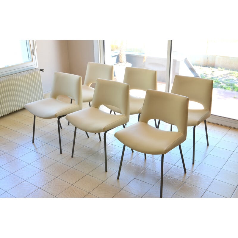 6 cream chairs, Georges FRYDMAN - 1960s