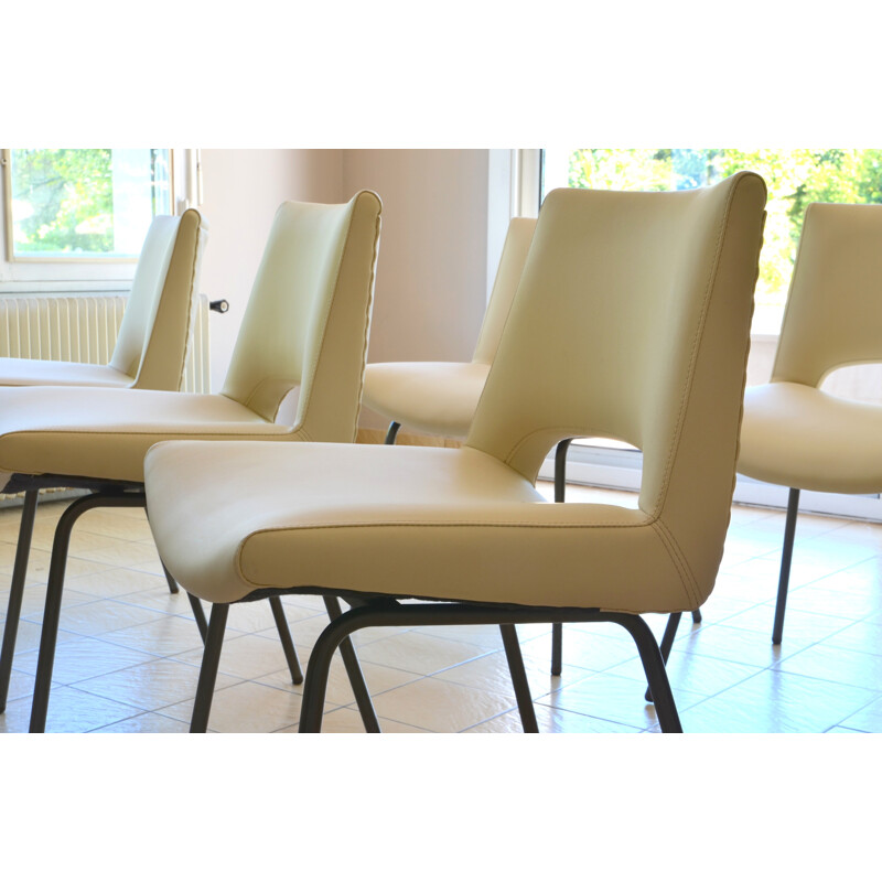 6 cream chairs, Georges FRYDMAN - 1960s