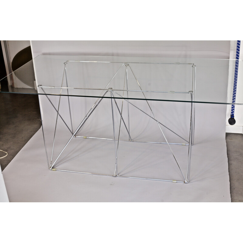 "Dining Table" by Max Sauze made of tubular steel and glass - 1970s