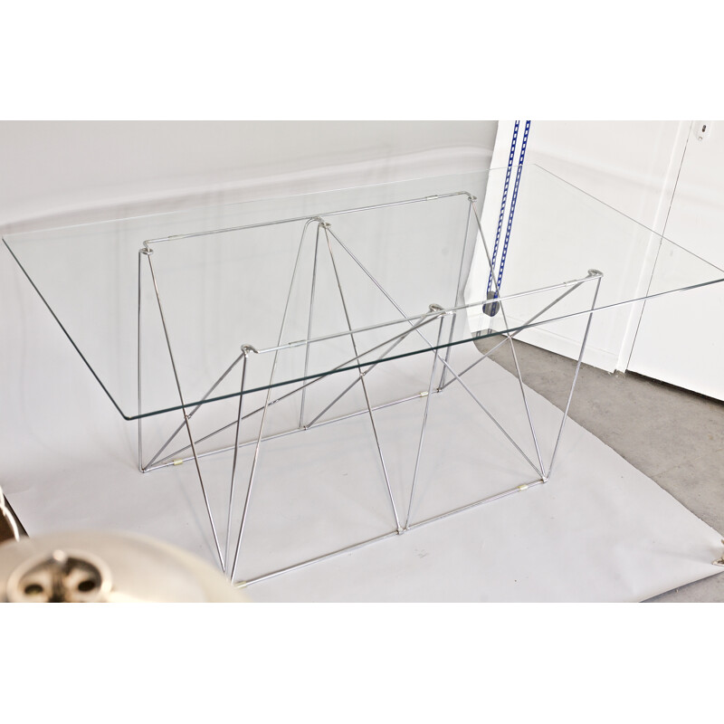 "Dining Table" by Max Sauze made of tubular steel and glass - 1970s