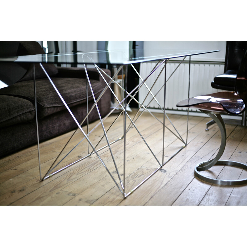 "Dining Table" by Max Sauze made of tubular steel and glass - 1970s