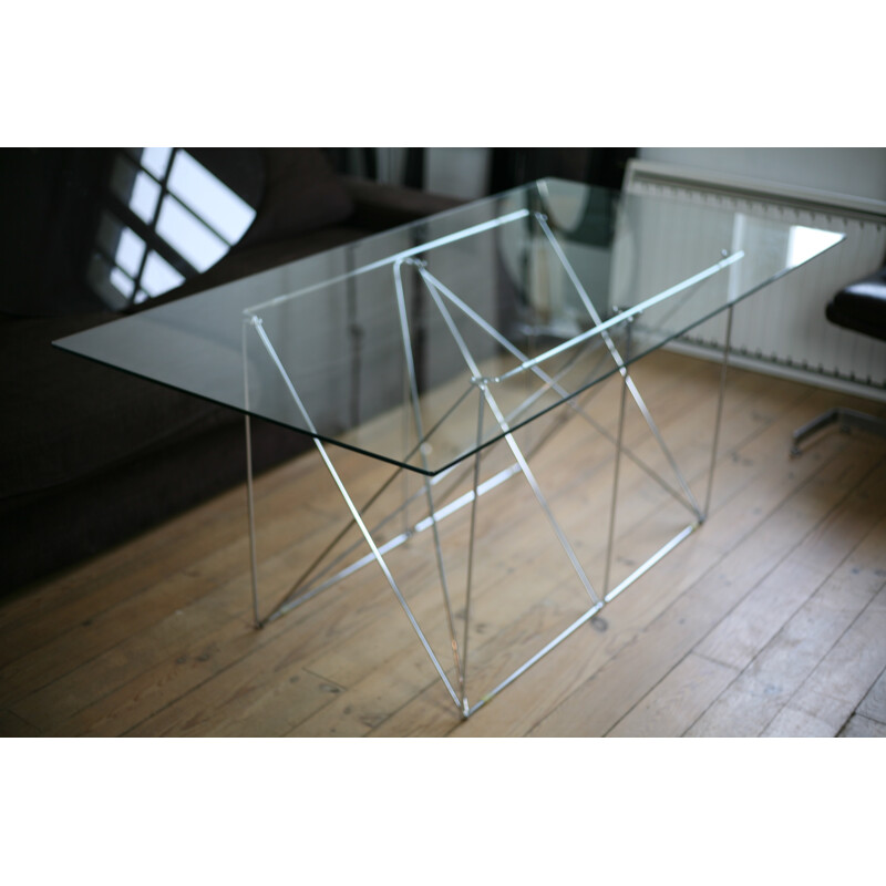 "Dining Table" by Max Sauze made of tubular steel and glass - 1970s