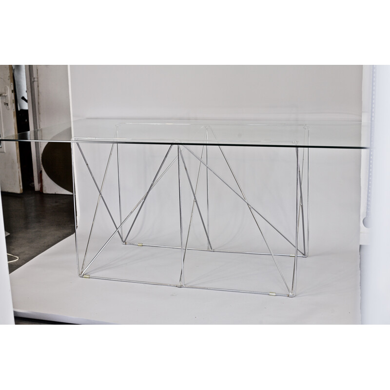 "Dining Table" by Max Sauze made of tubular steel and glass - 1970s