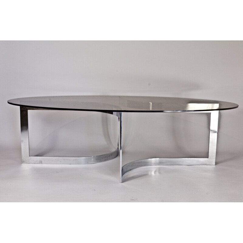 Coffee table, chromed steel and glass, France by Paul Legeard - 1970s