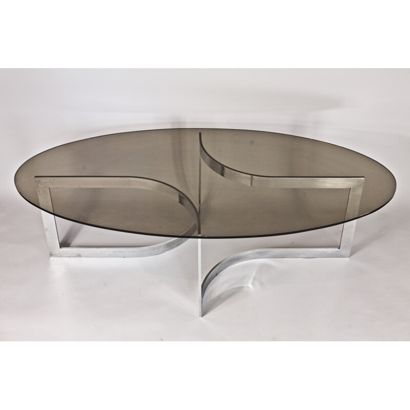 Table basse en acier chromé et verre de Paul Legeard - 1970