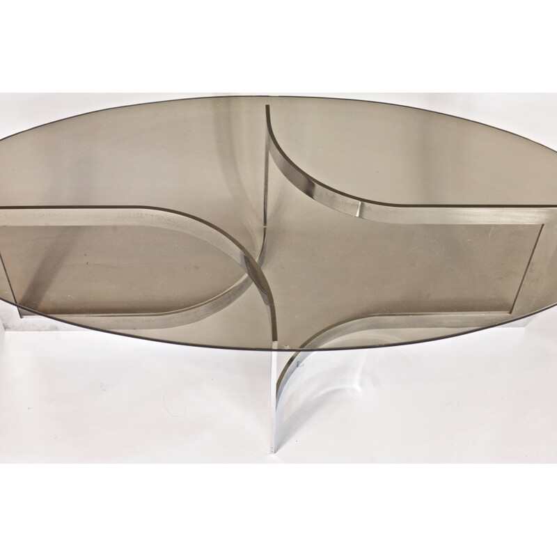 Coffee table, chromed steel and glass, France by Paul Legeard - 1970s