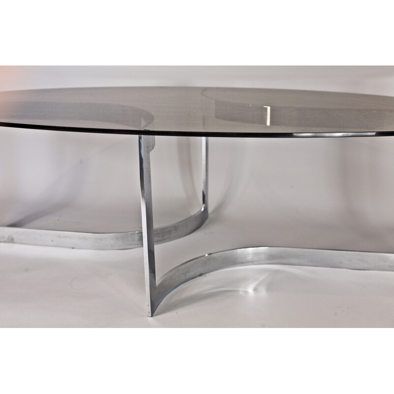 Coffee table, chromed steel and glass, France by Paul Legeard - 1970s