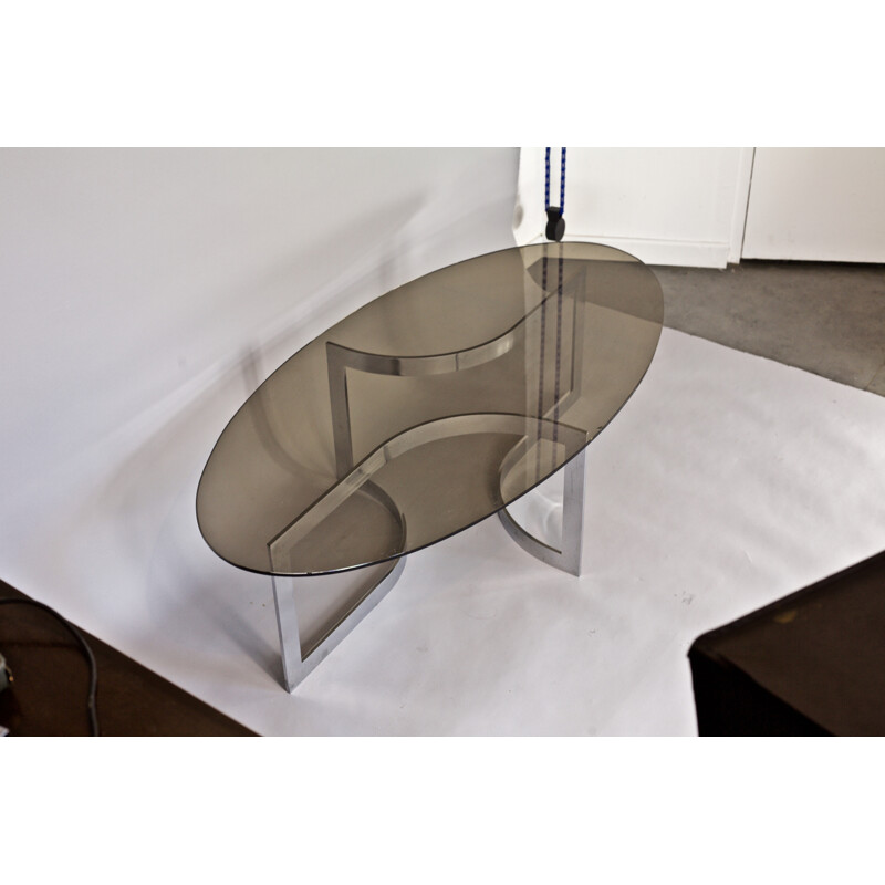 Coffee table, chromed steel and glass, France by Paul Legeard - 1970s