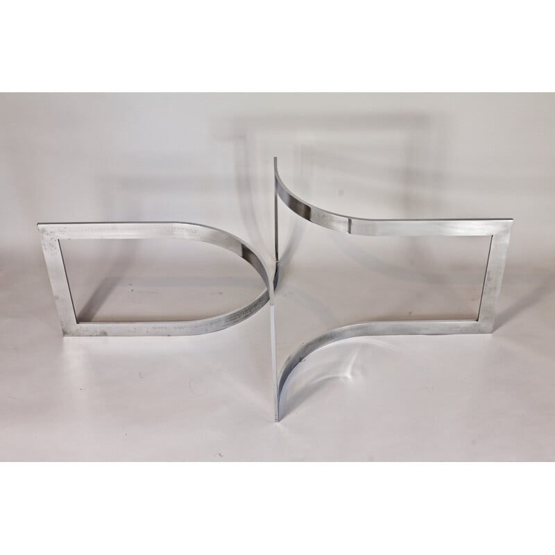 Table basse en acier chromé et verre de Paul Legeard - 1970