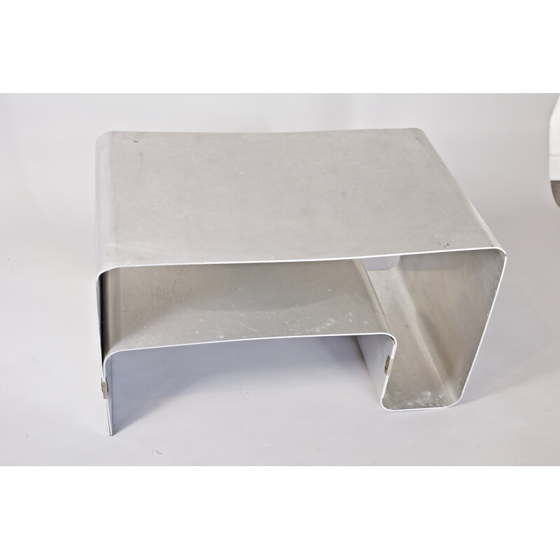 Brushed Steel Coffee Table by Joel Ferlande, Kappa Edition - 1970s