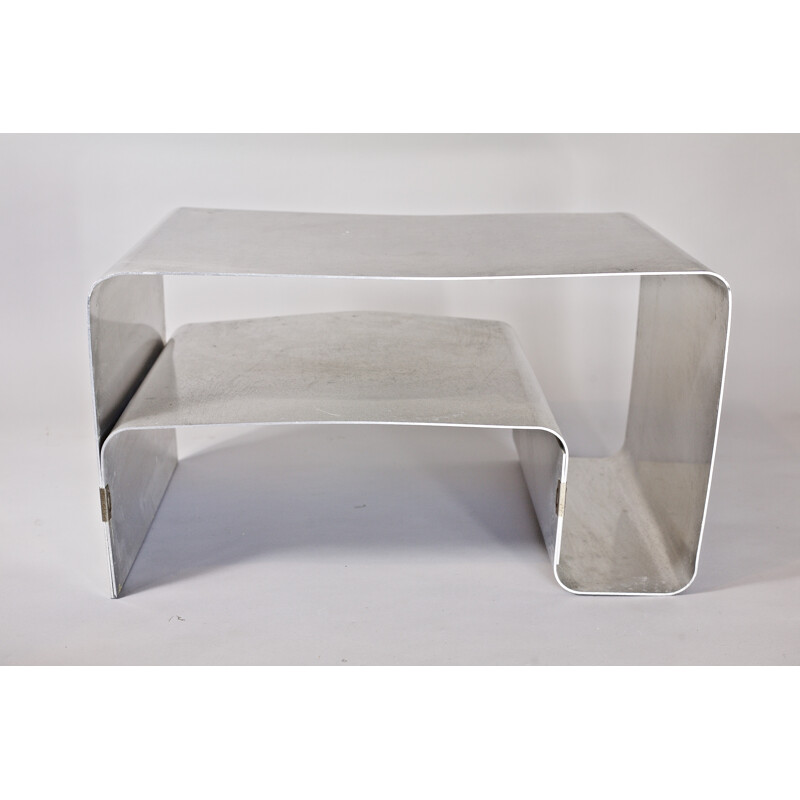 Brushed Steel Coffee Table by Joel Ferlande, Kappa Edition - 1970s