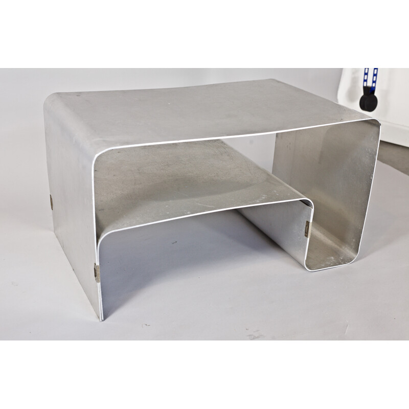 Brushed Steel Coffee Table by Joel Ferlande, Kappa Edition - 1970s