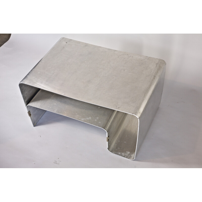 Brushed Steel Coffee Table by Joel Ferlande, Kappa Edition - 1970s