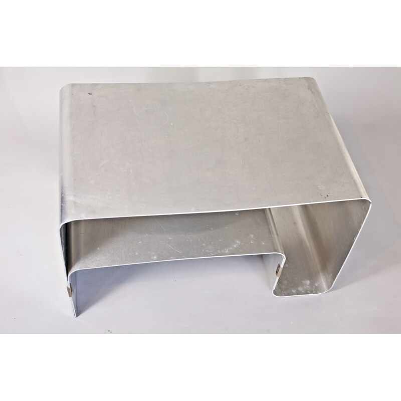 Brushed Steel Coffee Table by Joel Ferlande, Kappa Edition - 1970s