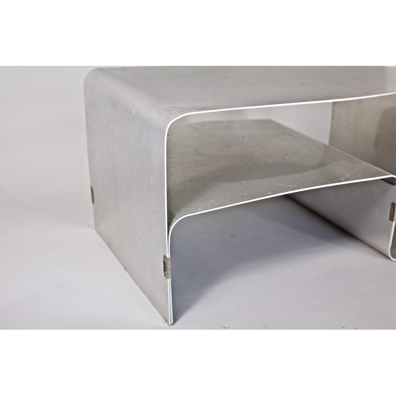 Brushed Steel Coffee Table by Joel Ferlande, Kappa Edition - 1970s