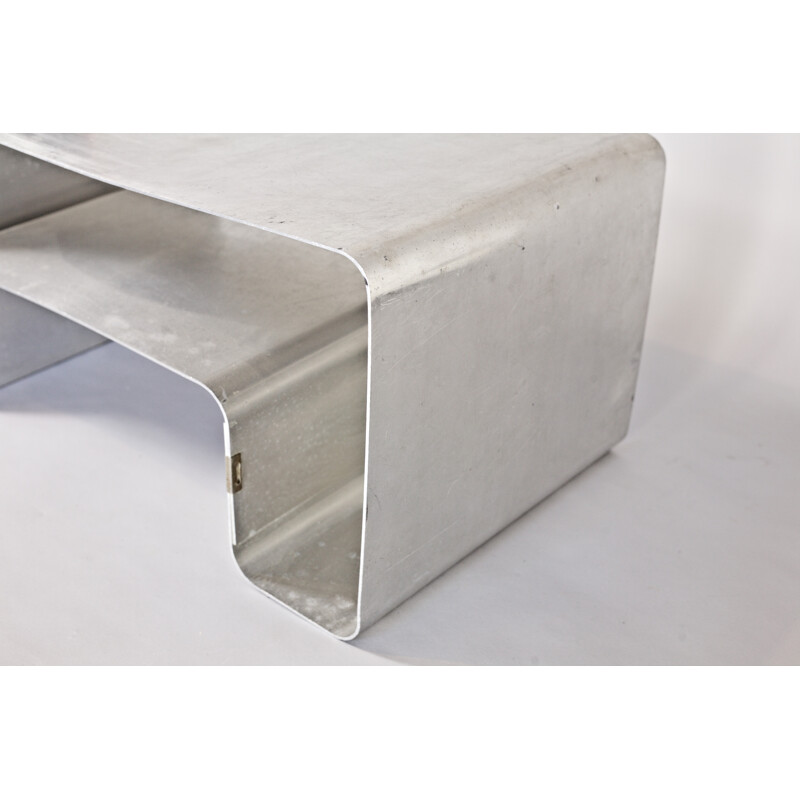 Brushed Steel Coffee Table by Joel Ferlande, Kappa Edition - 1970s