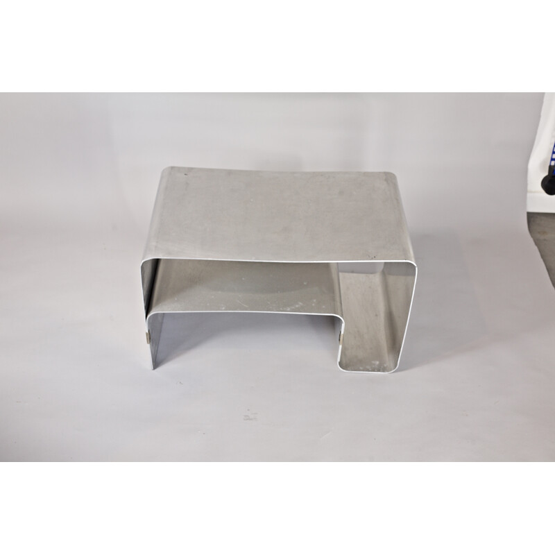 Brushed Steel Coffee Table by Joel Ferlande, Kappa Edition - 1970s