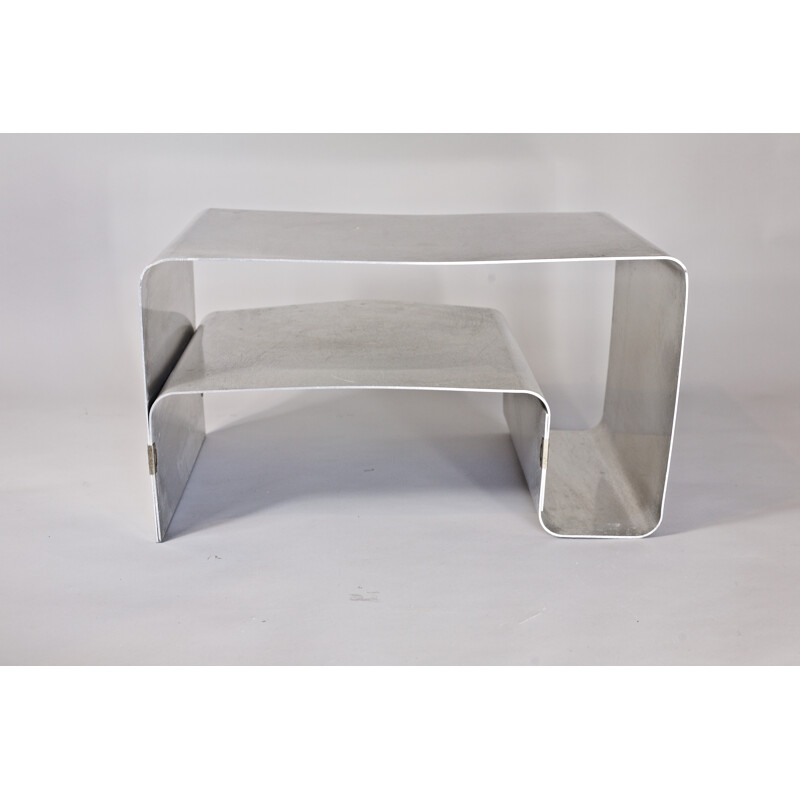 Brushed Steel Coffee Table by Joel Ferlande, Kappa Edition - 1970s