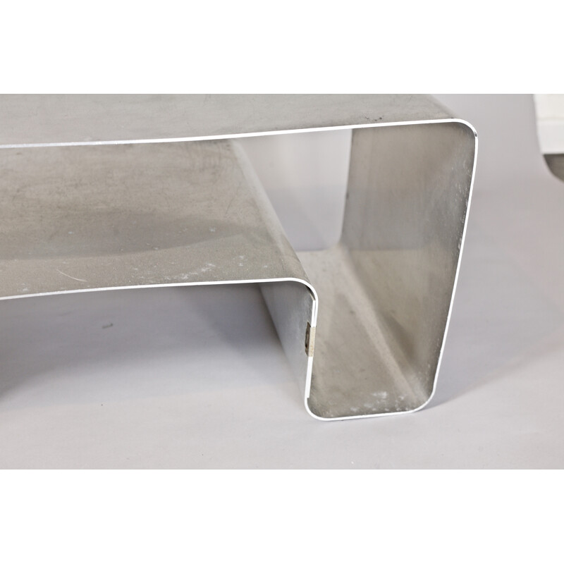 Brushed Steel Coffee Table by Joel Ferlande, Kappa Edition - 1970s