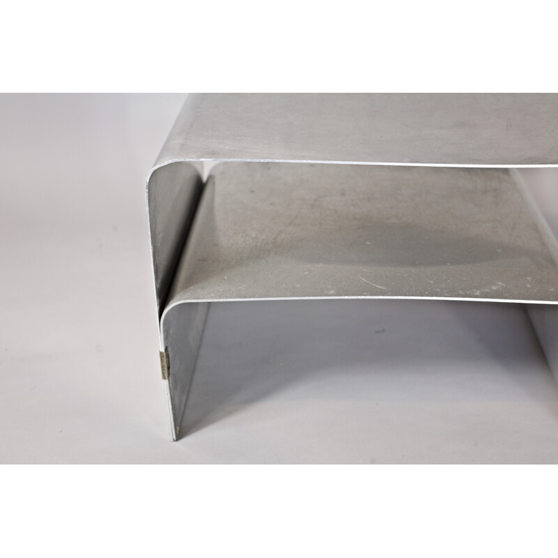 Brushed Steel Coffee Table by Joel Ferlande, Kappa Edition - 1970s