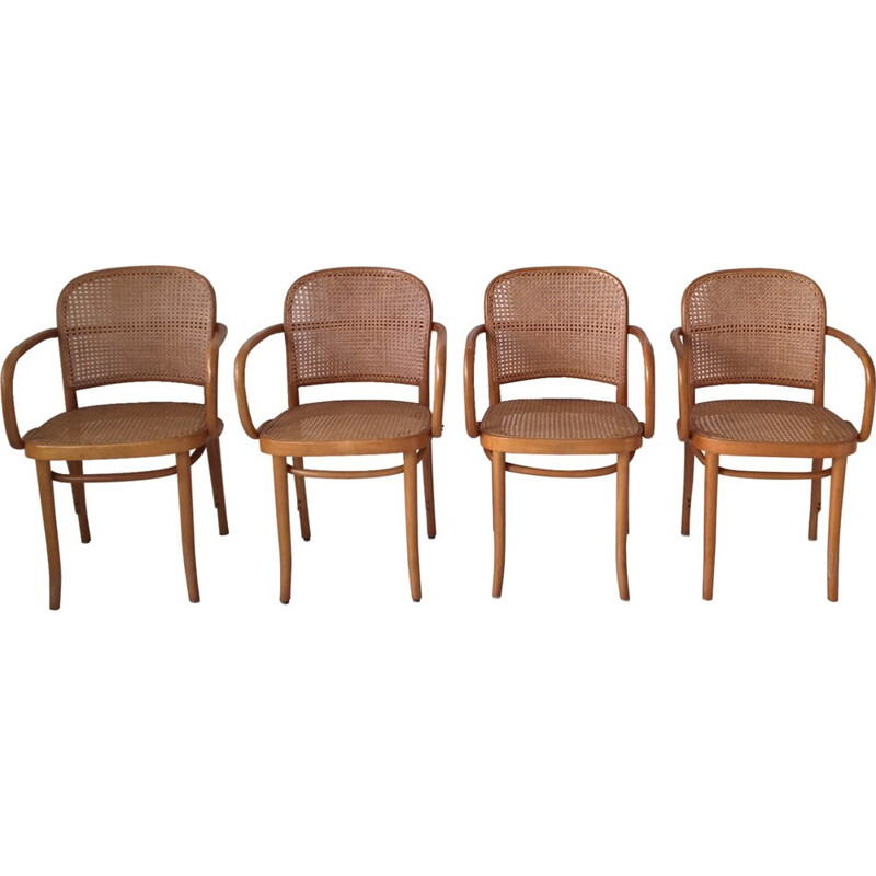 Set of 4 model 811 bentwood and cane chairs by Josef Hoffmann - 1960s