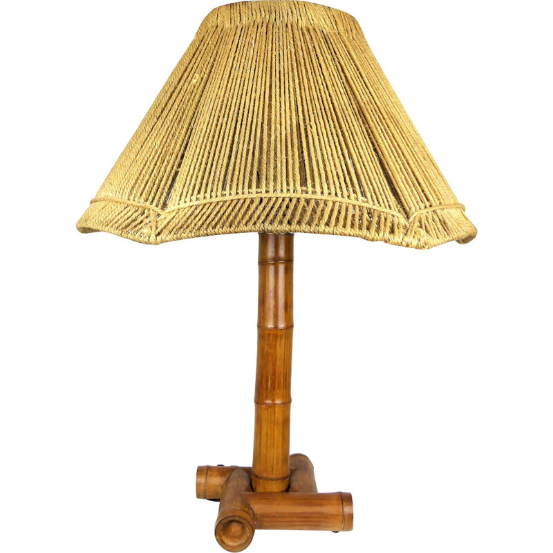 Bamboo lamp with rope shade - 1950s