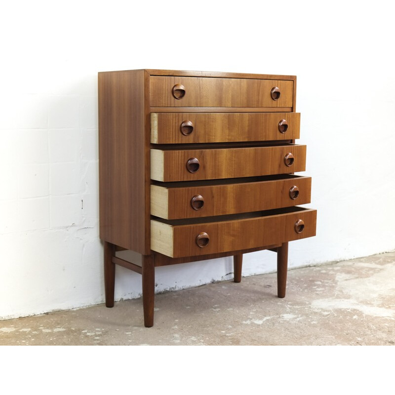 Vintage chest of 5 drawers in teak by Kai Kristiansen - 1960s