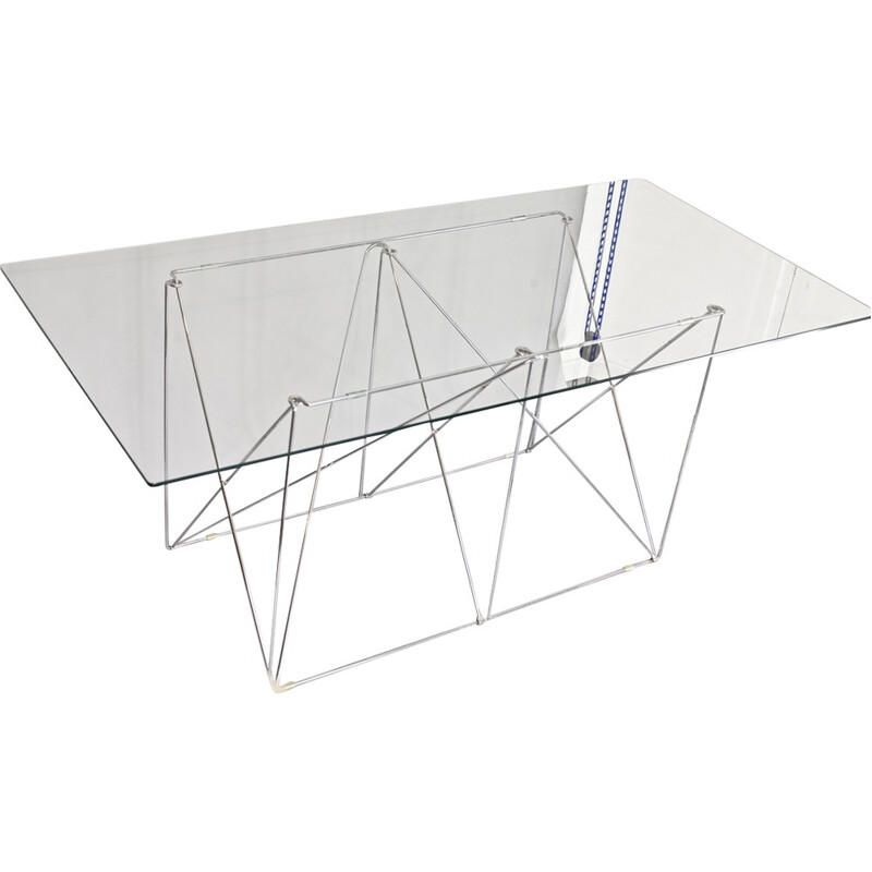 "Dining Table" by Max Sauze made of tubular steel and glass - 1970s