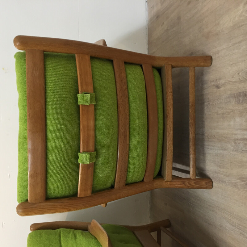 Pair of green armchairs in oakwood - 1970s