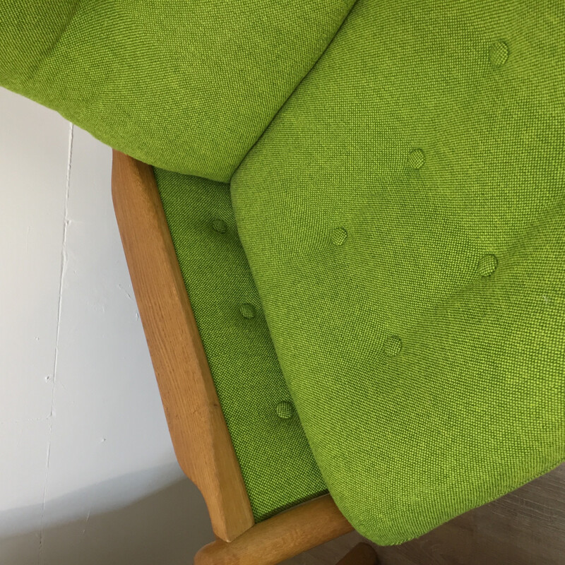 Pair of green armchairs in oakwood - 1970s