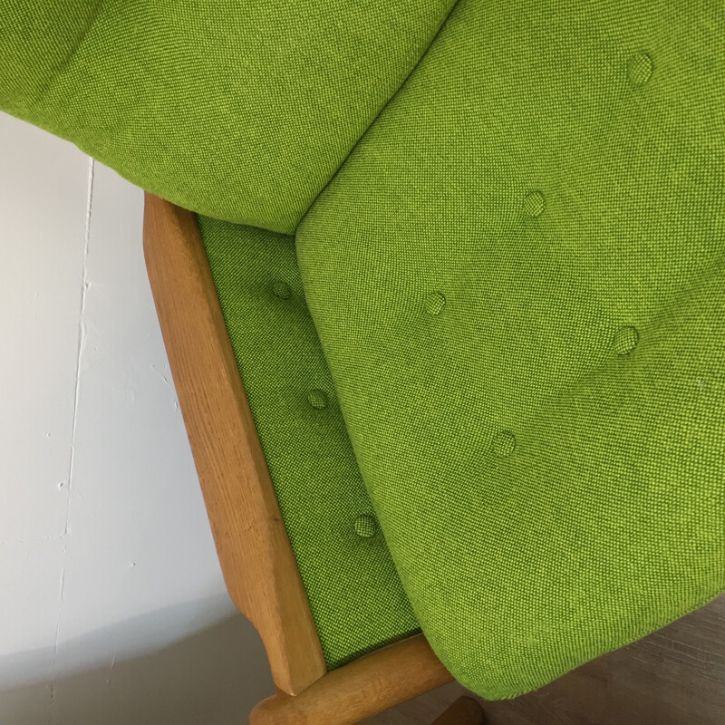 Paire de fauteuils vintage verts en chêne - 1970