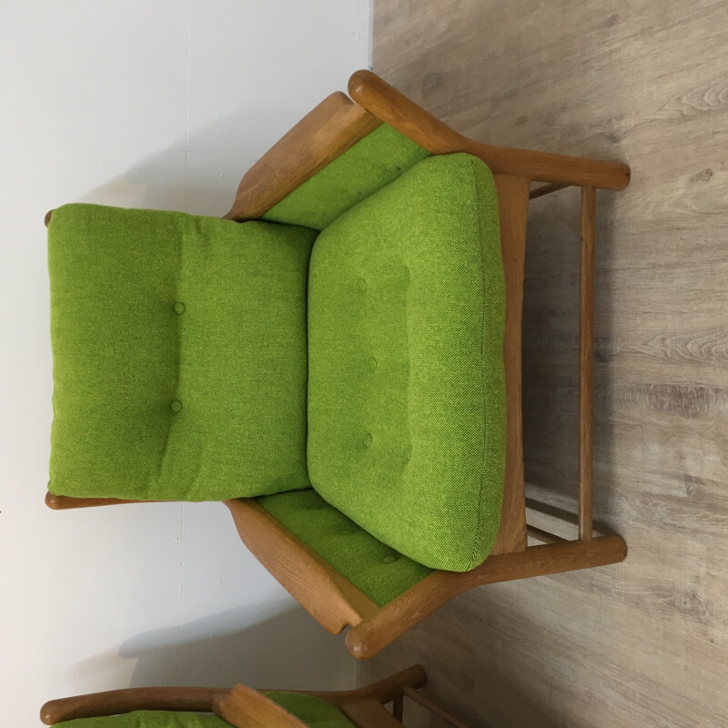 Pair of green armchairs in oakwood - 1970s