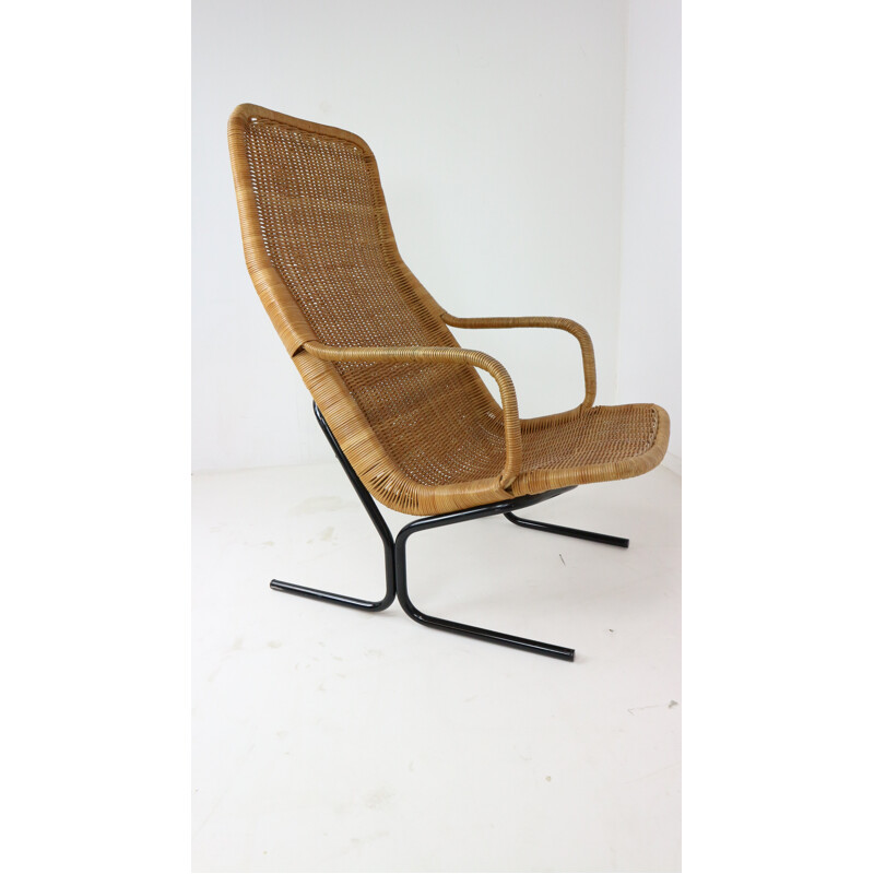 514 wicker lounge chair with its ottoman by Dirk Van Sliedrecht for Rohé Noordwolde - 1960s