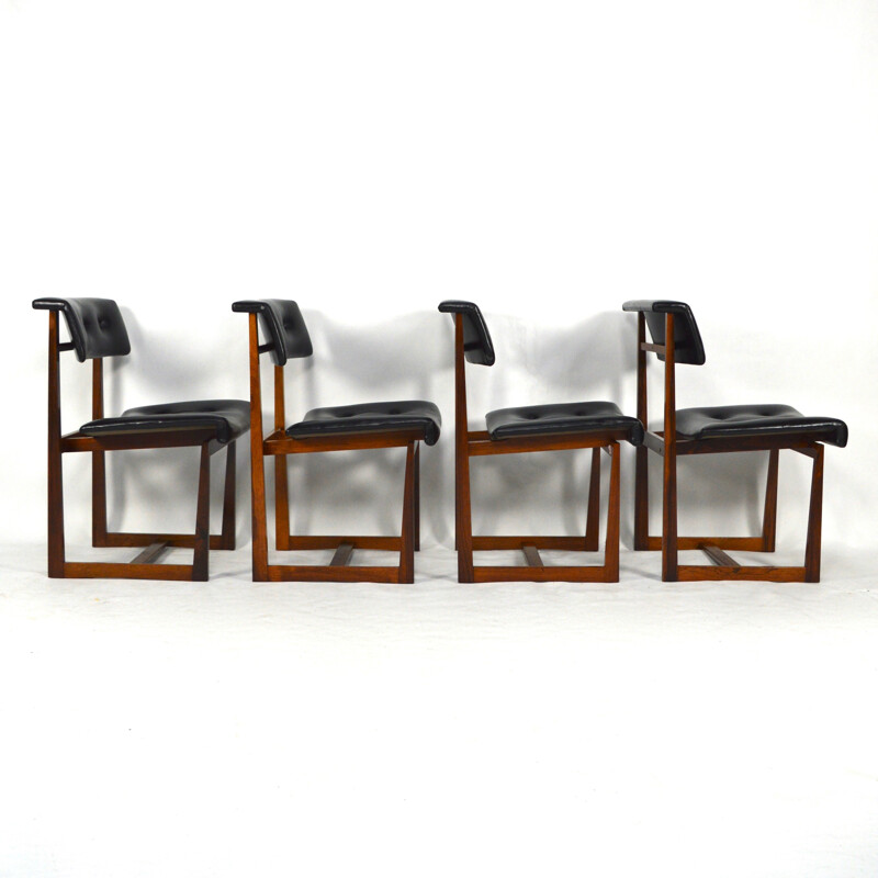 Suite de 4 chaises à repas en palissandre de Rio scandinave - 1950