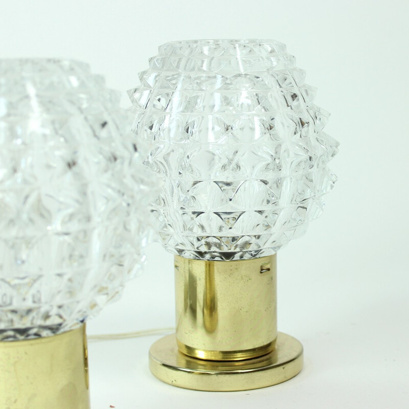 Set of 2 Glass and Brass Table Lamps by Kamenicky Senov - 1970