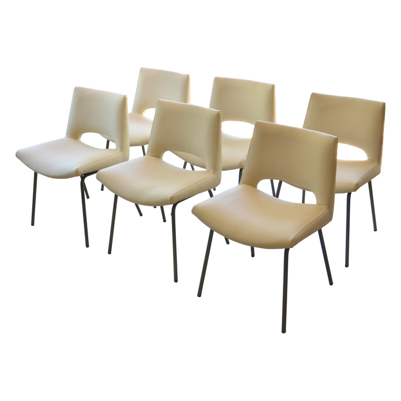 6 cream chairs, Georges FRYDMAN - 1960s