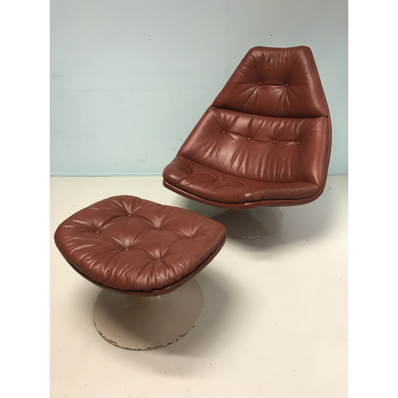 Fauteuil pivotant avec son ottoman F590 de Geoffrey Harcourt pour Artifort - 1970