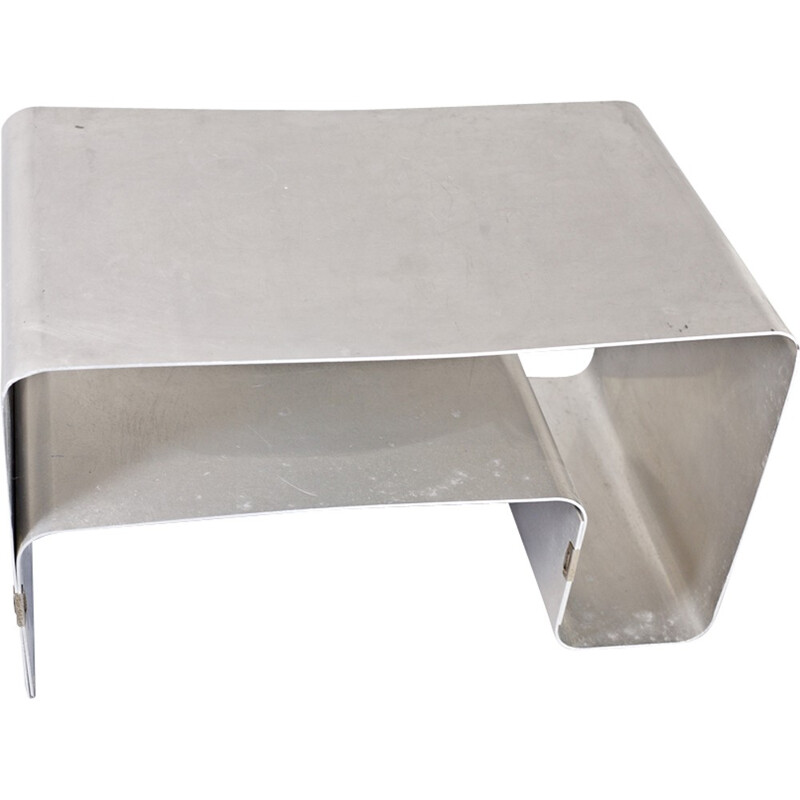 Brushed Steel Coffee Table by Joel Ferlande, Kappa Edition - 1970s