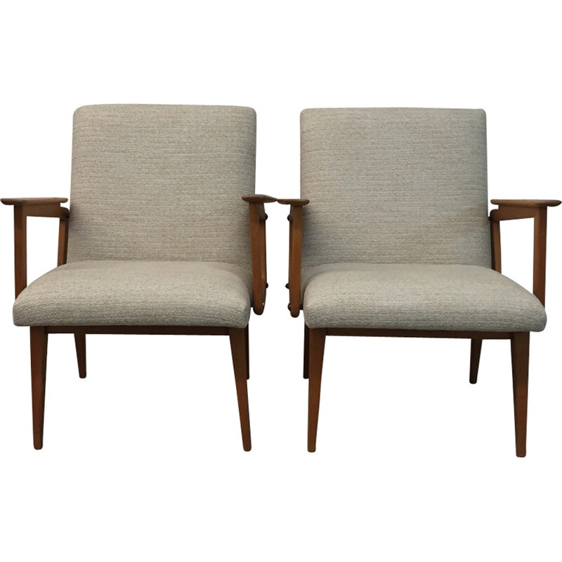 Pair of ashwood armchair by R.Debiève  - 1950s 