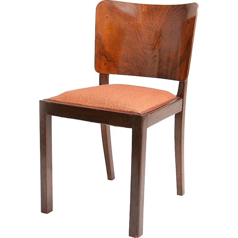 Pair of Vintage German Thonet Chairs in Walnut Veneer and Original Upholstery - 1930s