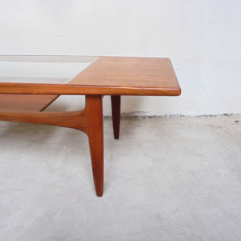 Vintage rectangular coffee table in glass and wood by G Plan - 1960s