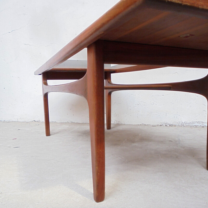 Table basse vintage rectangulaire en teck et verre par G Plan - 1960 