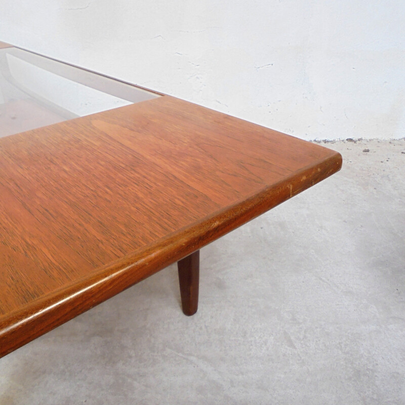 Vintage rectangular coffee table in glass and wood by G Plan - 1960s