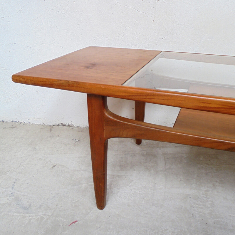 Table basse vintage rectangulaire en teck et verre par G Plan - 1960 