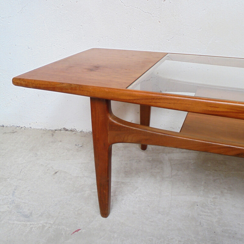 Vintage rectangular coffee table in glass and wood by G Plan - 1960s