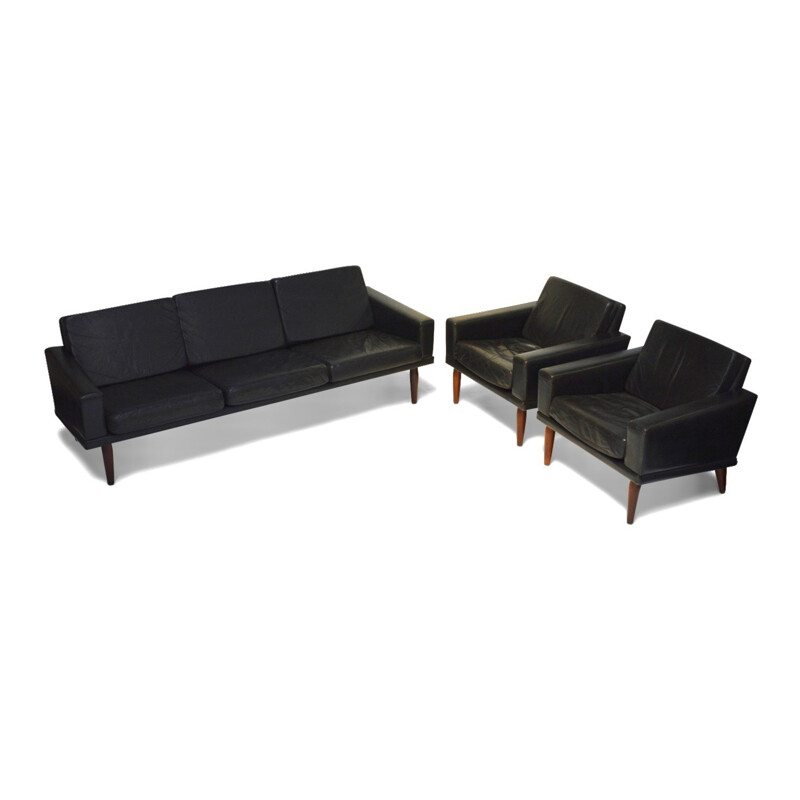 Black leather and rosewood 3-seater sofa by Bovenkamp - 1960s