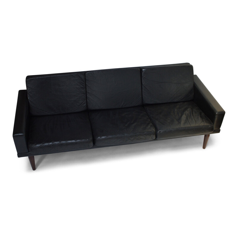 Black leather and rosewood 3-seater sofa by Bovenkamp - 1960s