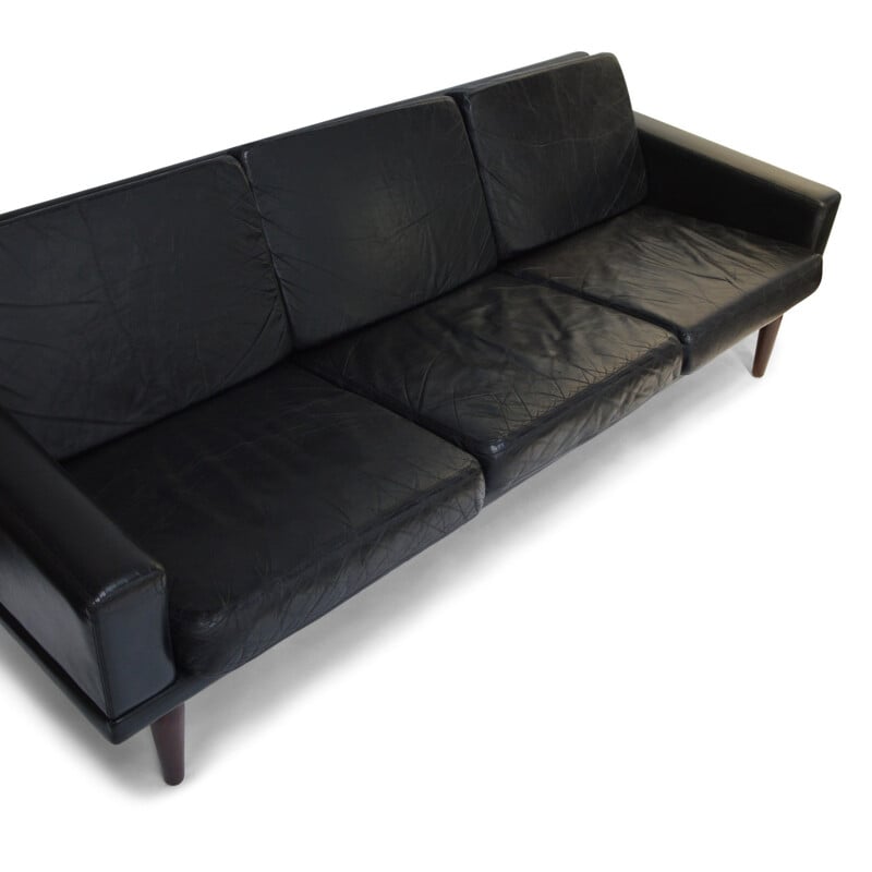 Black leather and rosewood 3-seater sofa by Bovenkamp - 1960s